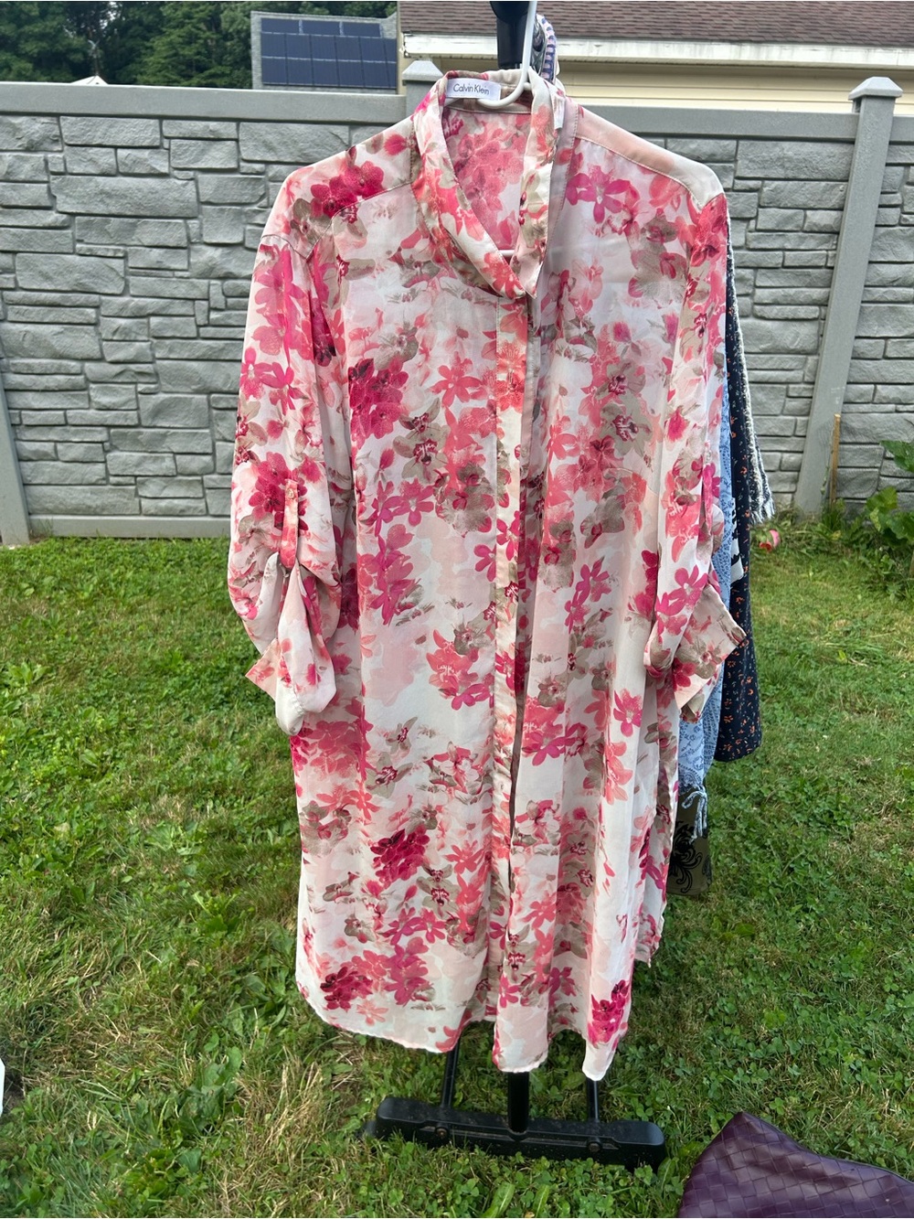 Calvin Klein Pink Floral Sheer Button-Front Sleep Shirt
